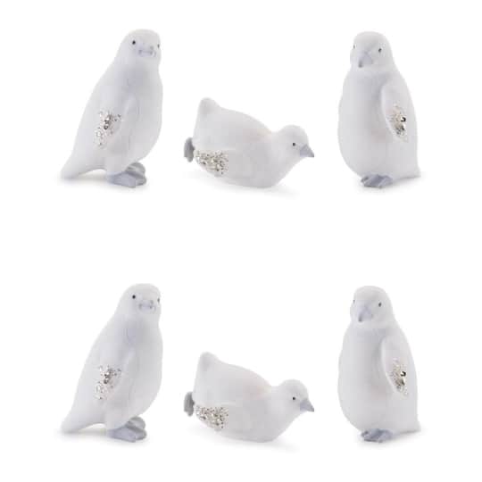 Melrose White Mini Penguin Figurines with Glitter Wings Set
